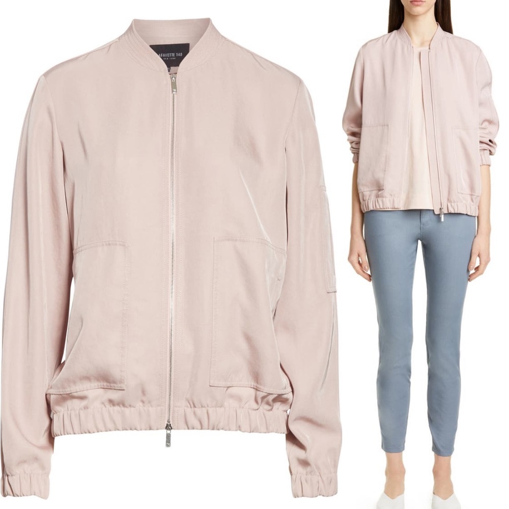 Lafayette 148 New York Pink Canary Cloth Ziggy Bomber Jacket size Small